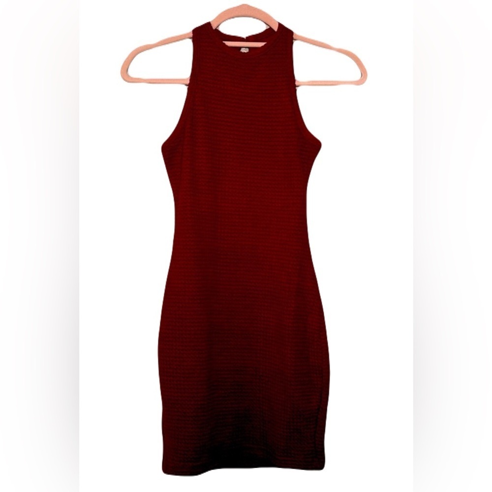 Red halter mini dress